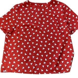 Vintage 80s Red and White Top-Cute Print -Short Sleeve Top- size Large-SO ‘80s!
